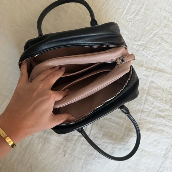 Prada Black Bauletto Saffiano Leather Bag with Soft Pink Calf Leather Interior - Picture 6 of 7